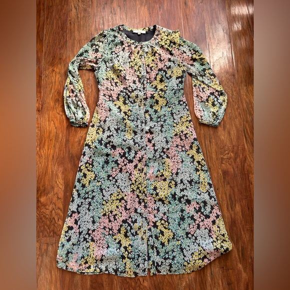 floral print midi button-down shirt dress flowy spring - Picture 3 of 11